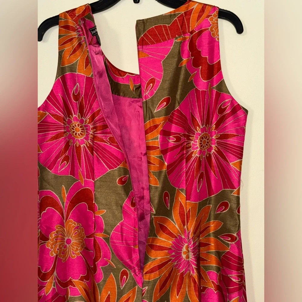 Jessica Howard Fuchsia and Tangerine Floral Dress Round Neck Sleeveless - Picture 4 of 10